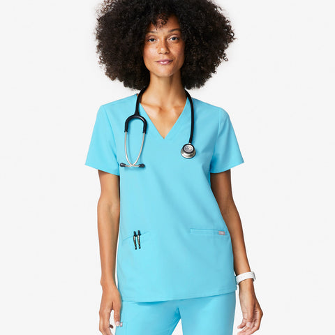 women's Neon Blue Casma - Three-Pocket Scrub Top